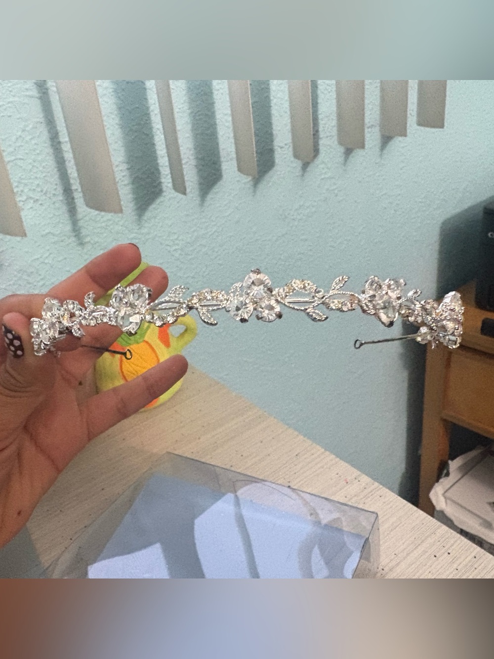 Rhinestone Floral Bridal Headband - Silver